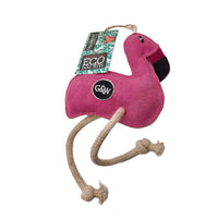 A playful flamingo dog toy made from sustainable materials. Perfect for fetch or tug-of-war.